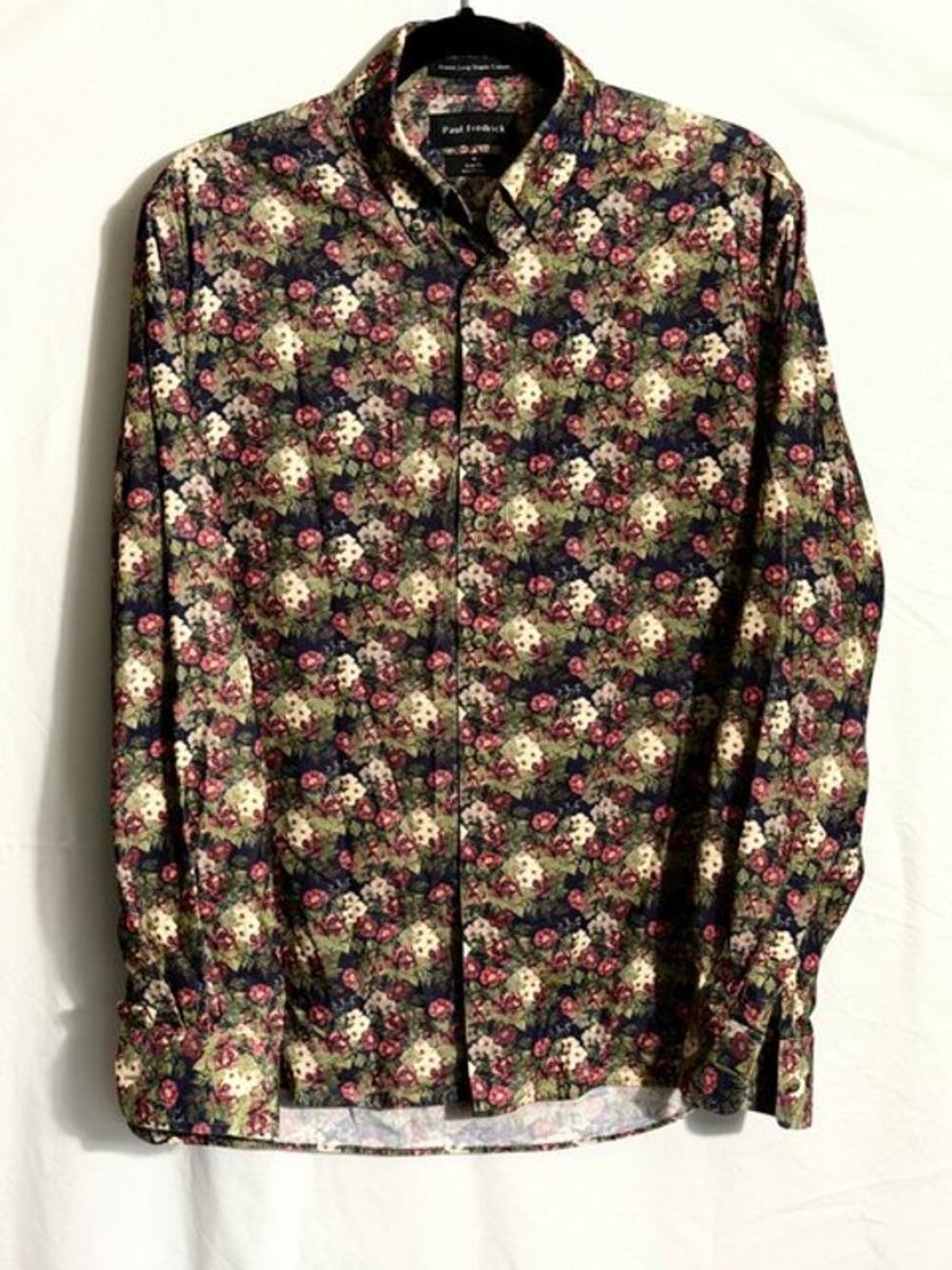 Paul Fredrick Pinwale Long Sleeve Men's Button Down Slim Fit M Floral Retro